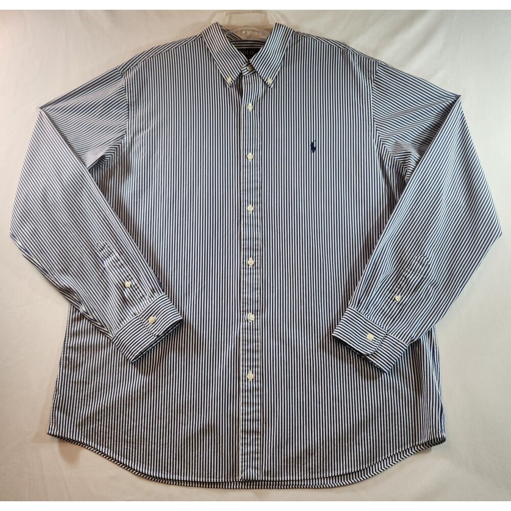 Polo Ralph Lauren Classic Shirt Mens XXL 18-1/2 Blue White Stripe Long Sleeve